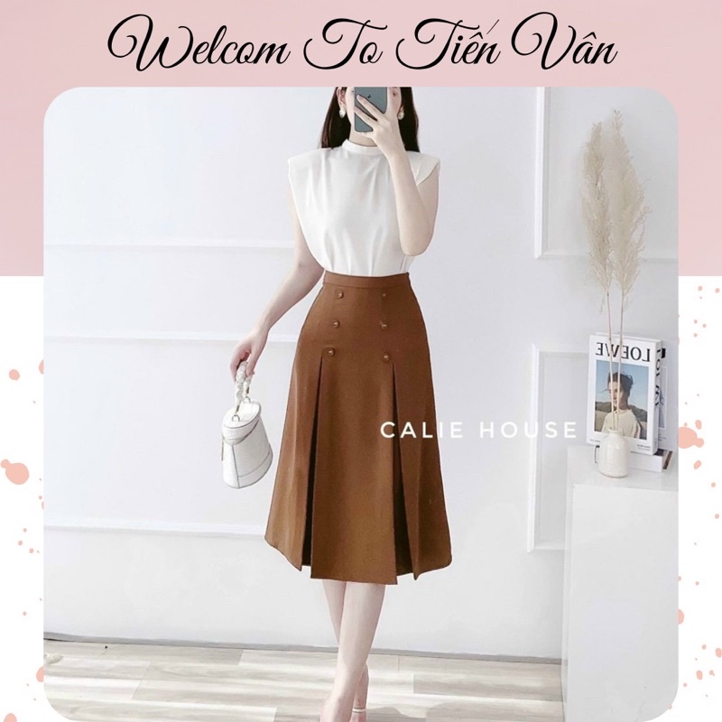 💋FREE SHIP💋Chân váy đen xòe xếp ly dáng dài qua gối cách điệu - Màu Đen Nâu chất vải dày dặn Mặc đi làm công sở tiệc học