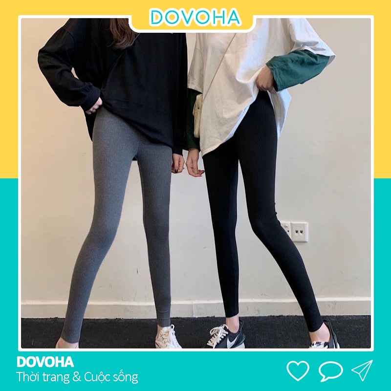 Quần legging lót lông nữ dài fnlm thun gân cotton dầy dặn cao cấp nâng mông cạp cao DOVOHA HM09