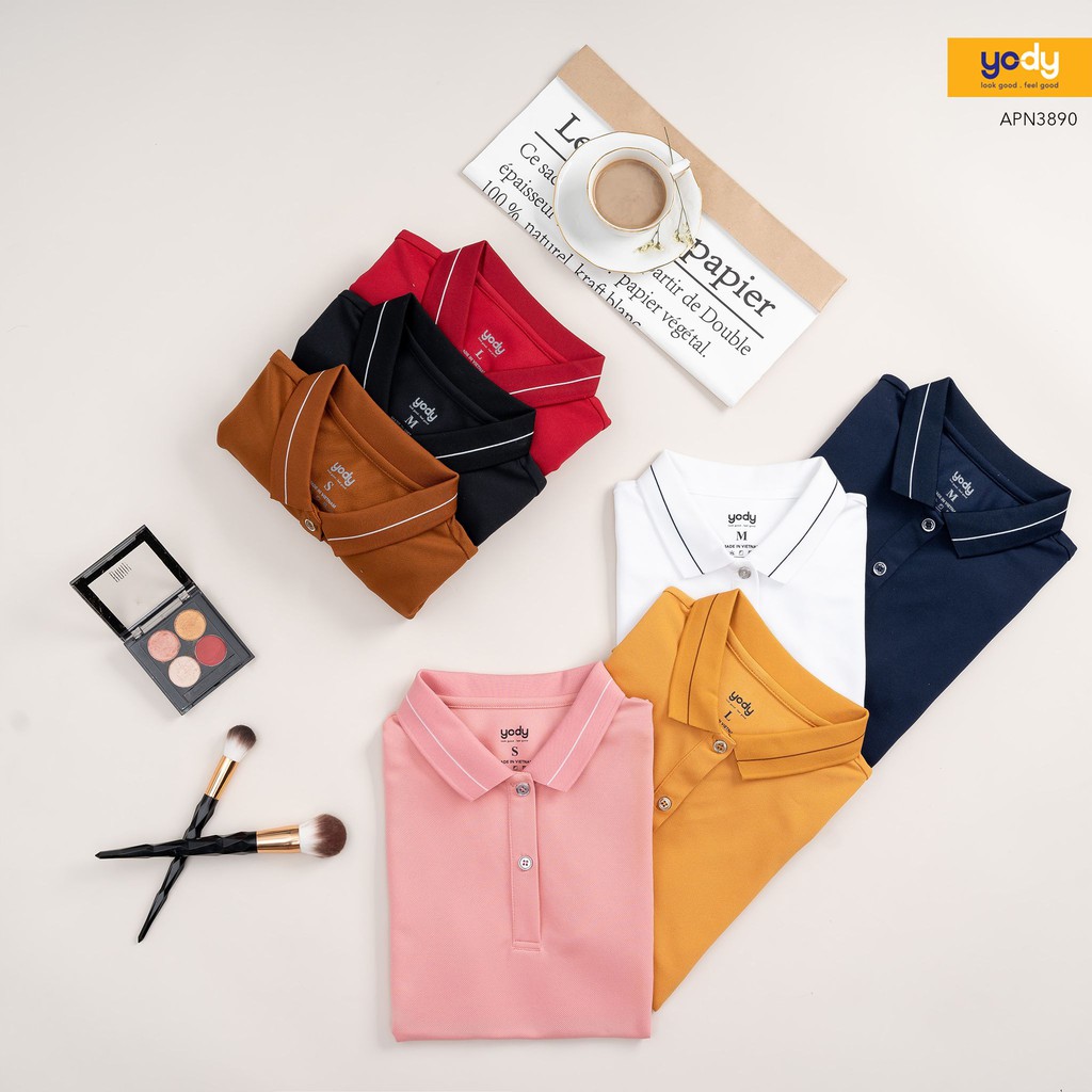 Áo Polo Nữ YODY Cafe Bo Kẻ Chất Liệu Thoáng Mát APN3890
