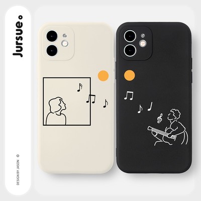 Ốp lưng JURSUE mềm hình cặp đôi dễ thương đẹp đen Cho iPhone 17 16 15 14 13 12 11 Pro Max SE 2020 X XR XS ip 8 7 Plus Y2183