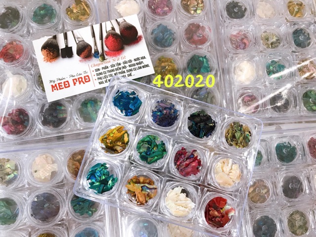 Set xà cừ vân gỗ+ vân gỗ trắng ( set 12 hũ ) trang trí móng tay chân