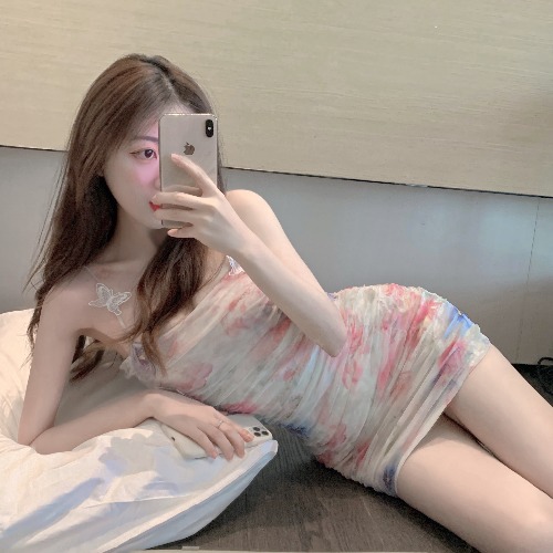 IELGY Đầm Ngắn Hai Dây Dáng Ôm Thời Trang Xuân Hè Quyến Rũ Cho Nữ