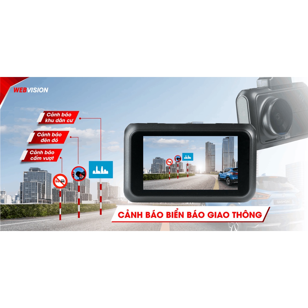 Camera hành trình Webvision A38  ghi hình 4K, cảnh báo giao thông bằng công nghệ AI.