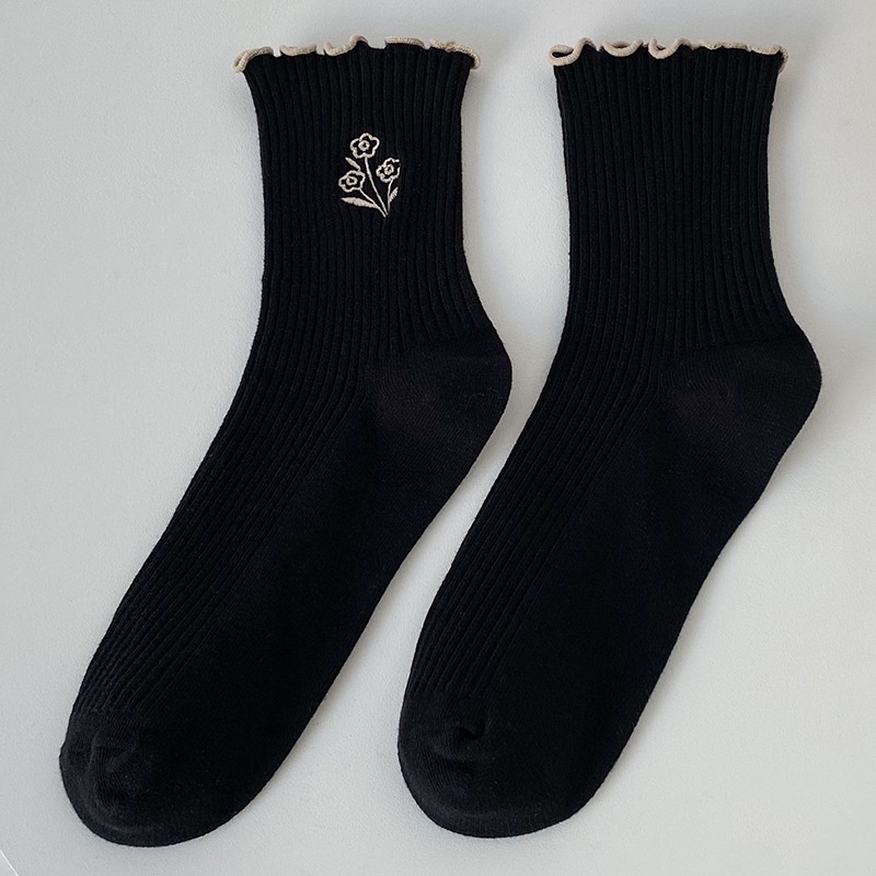 Tất nữ cổ bèo thêu hoa chất đẹp,tất nhún phong cách Hàn quốc Krystore CB10