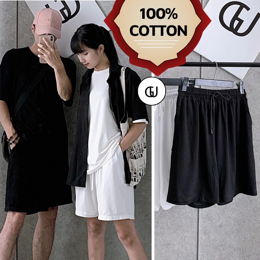 Quần Đùi Nam Nữ 100% Vải Cotton Cực Mát, Dáng Rộng Unisex Che Đùi To, Đùi Bé GUF