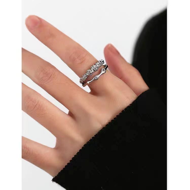 Nhẫn Hai Lớp Đính Đá Phong Cách Thời Trang Hàn Quốc