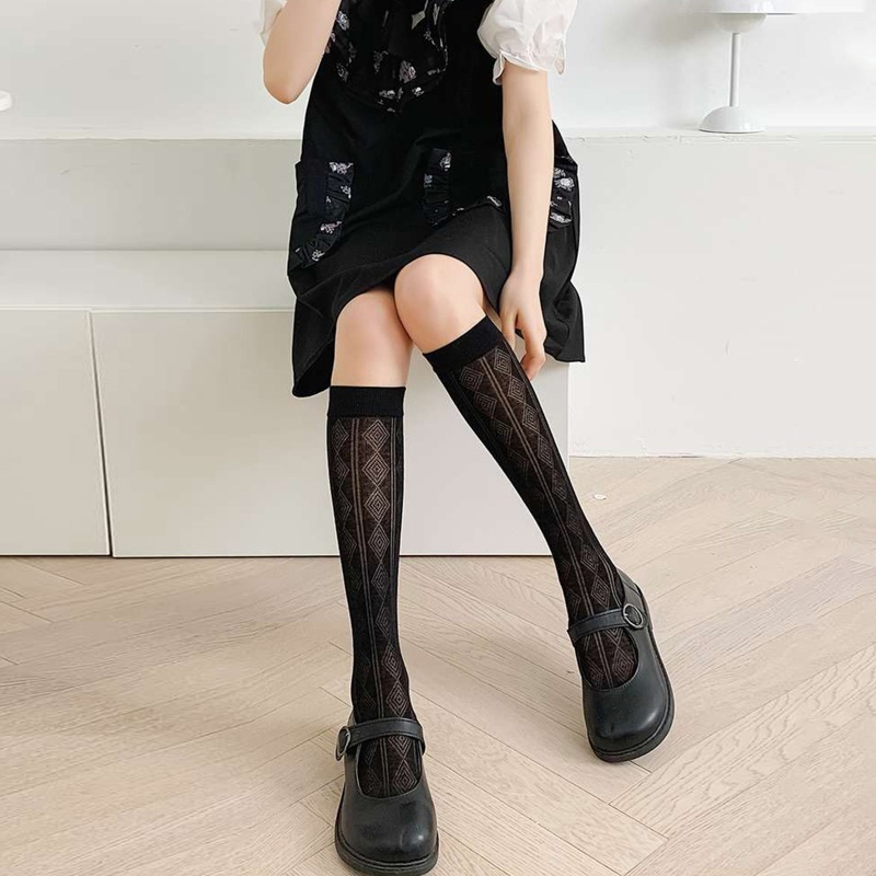 Vớ Dài Qua Gối 10MK Mỏng Họa Tiết Hình Học Kẻ Sọc Kim Cương Phong Cách Lolita Nhật Bản Ngọt Ngào Mùa Hè Cho Nữ