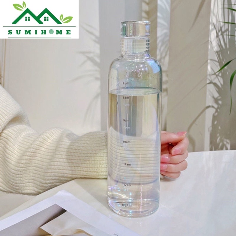 Bình nước nhựa trong suốt có chống rò rỉ vạch chia thời gian 500ml/750ml