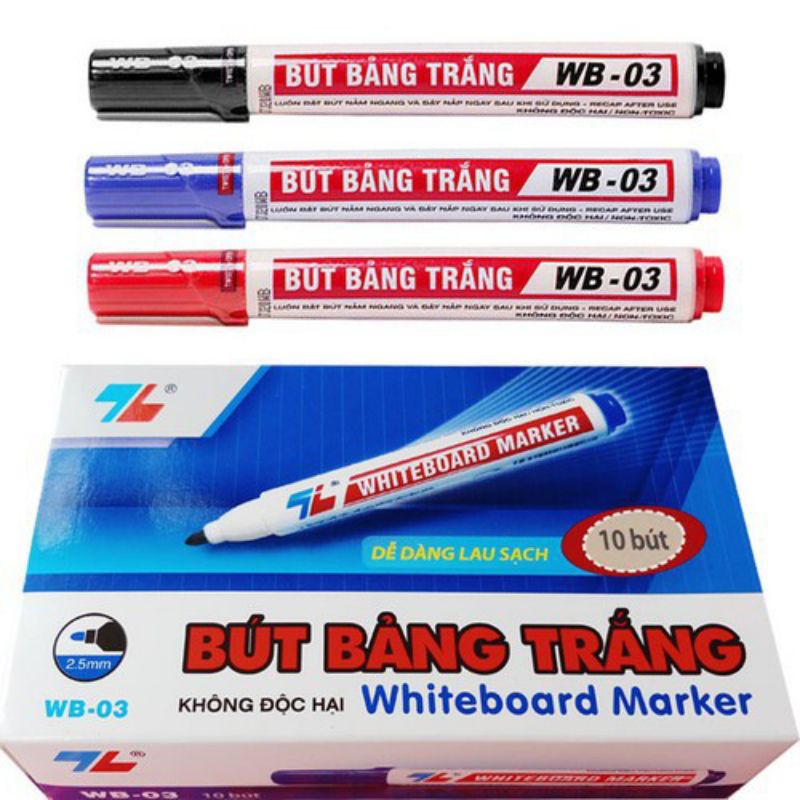 Bút Lông Viết Bảng Trắng Xóa Được sét hộp 10 chiếc Bút Dạ Mực Xanh Đen Đỏ Loại To Tiện Dụng An Toàn