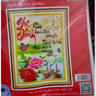 Tranh thêu chữ thập Đồng hồ gia đình KT 49*66cm(hình thật)