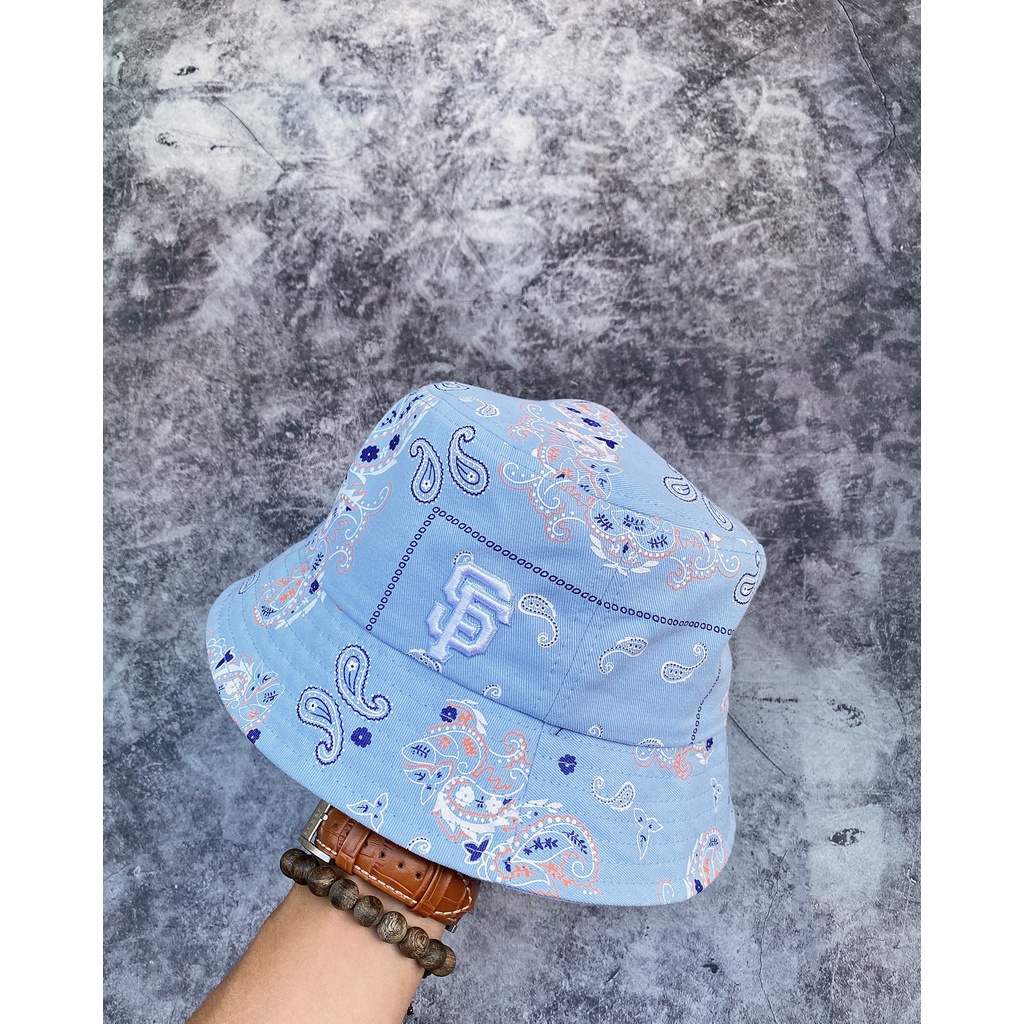 Nón Vành Thời Trang MLB Paisley Bucket Hat Navy &amp; Sky Blue N40