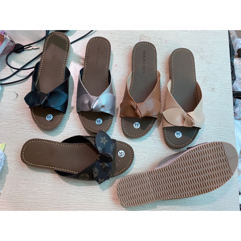 Dép lê da mịn xoắn nơ nhiều màu - Form nhỏ 1 size