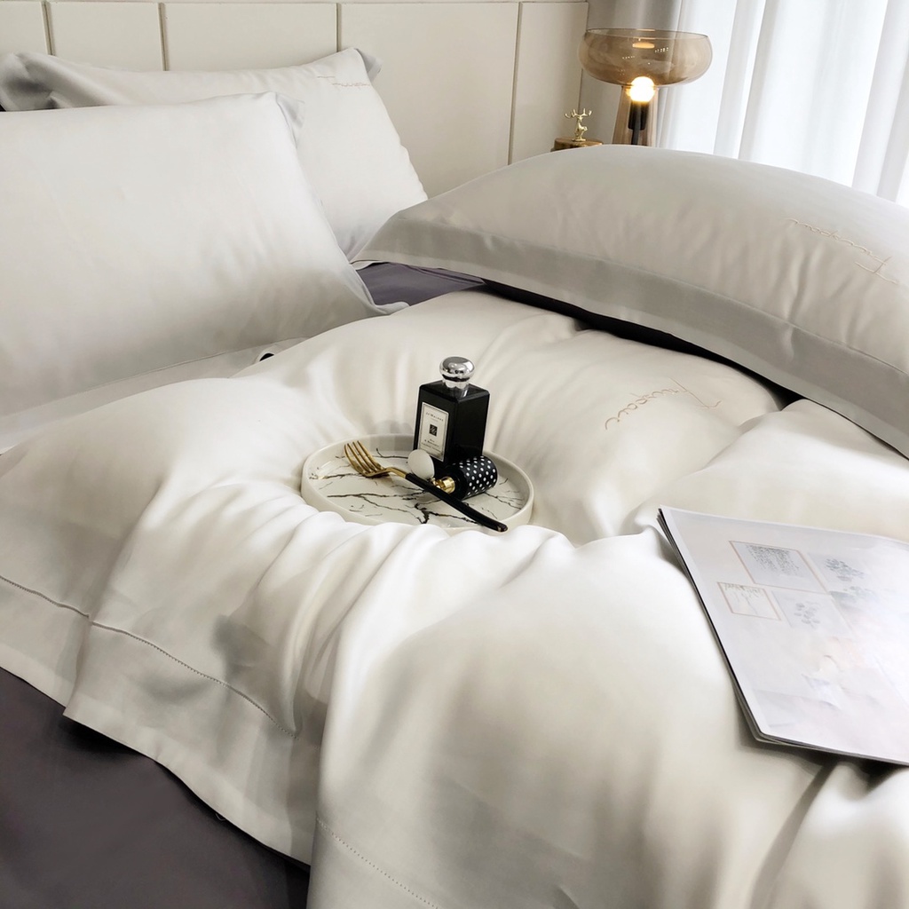 Bộ Chăn Ga Gối Lụa Tencel Cao Cấp Sang Xịn Mịn Mát Gồm Chăn Drap Gối Sét 4 Món - Nhập Khẩu Chính Hãng
