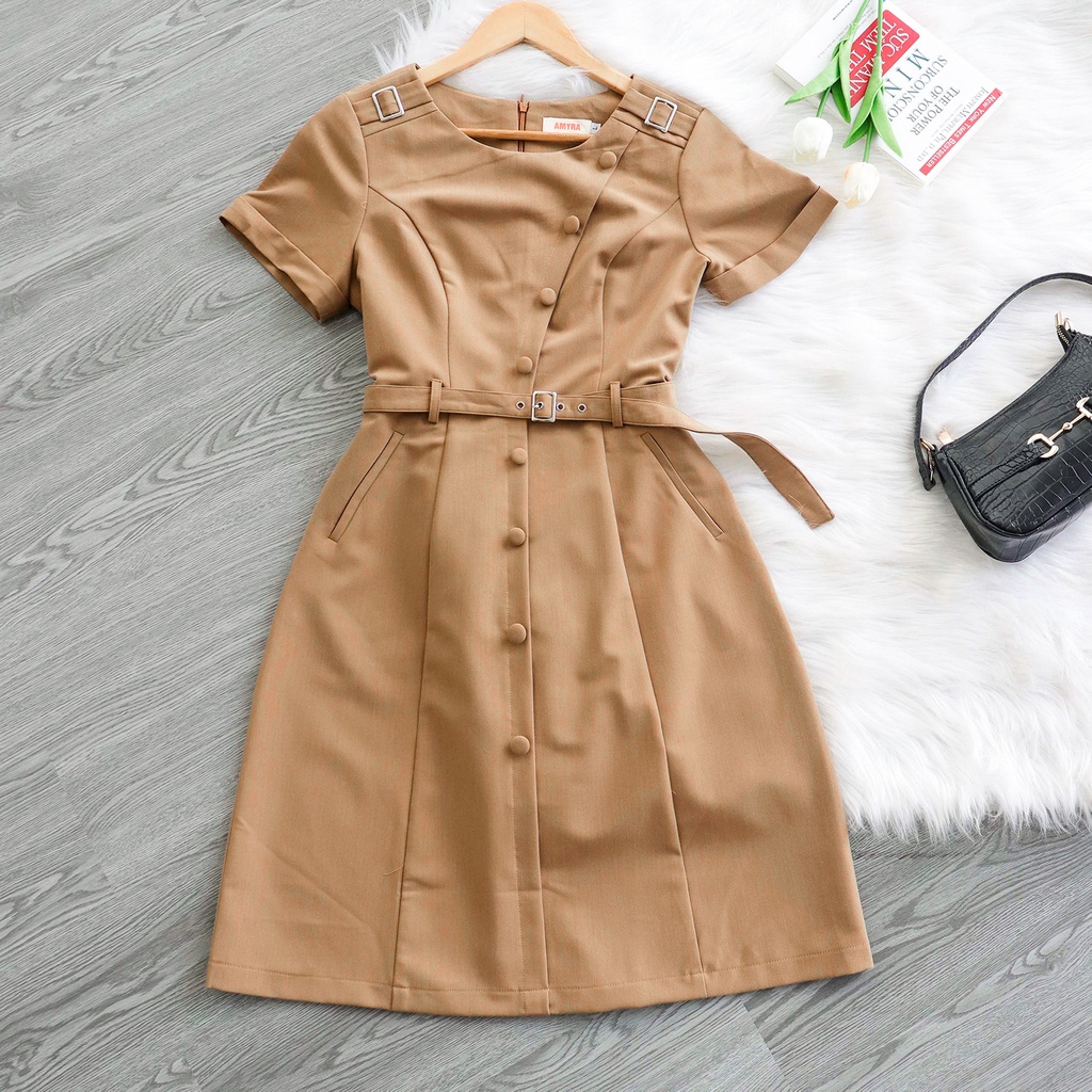 Đầm  Công Sở Sang Trọng Bigsize AMYRA, Thiết Kế Dáng Xòe Nút Bộc Đai Nịt Cao Cấp Đi Làm, Dự Tiệc DA036