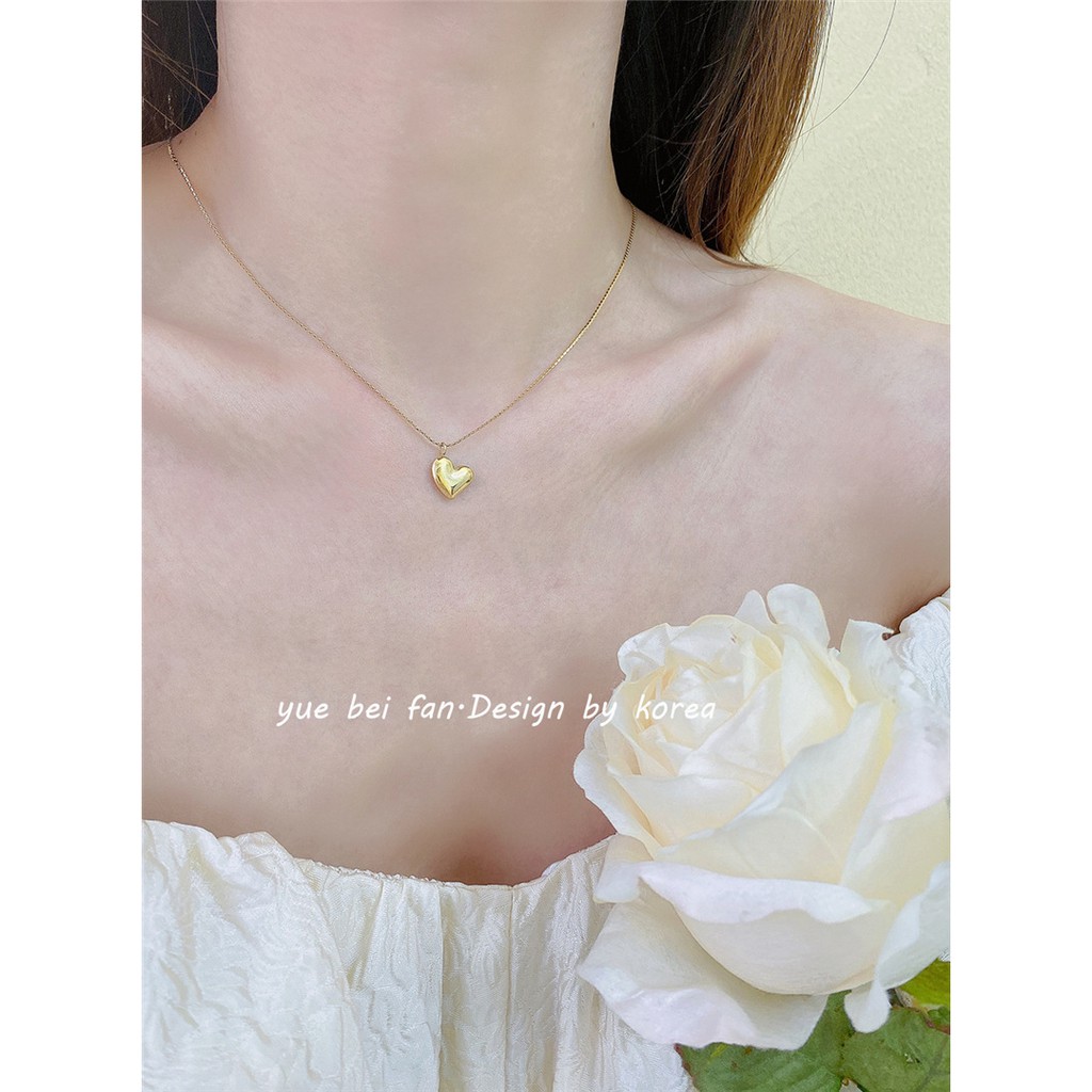 Dây chuyền bằng thép titan 18k mặt hình trái tim nhỏ đơn giản phong cách hàn nhật dễ phối đồ cho nữ