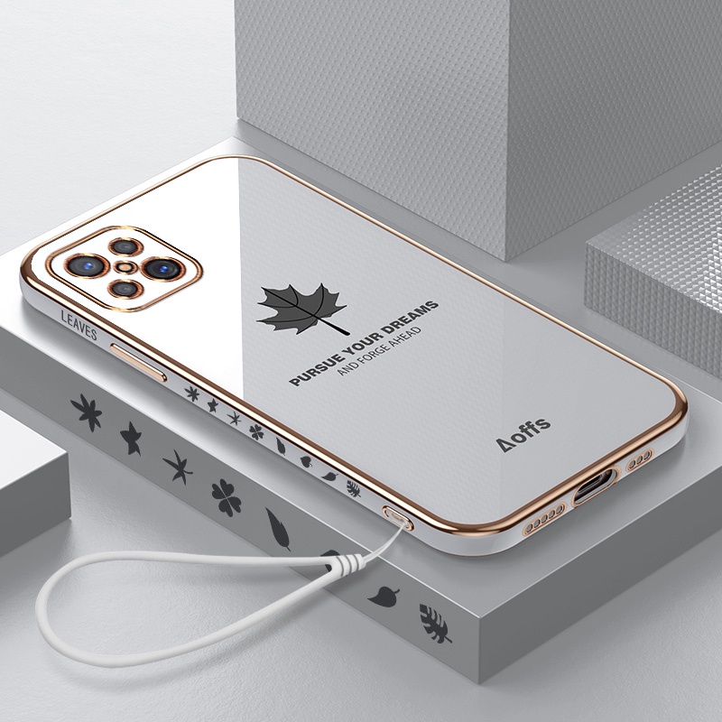 Ốp điện thoại mềm chống sốc hình lá phong có dây đeo cho Oppo A5 A3s A12e A15 A35 A92s A95