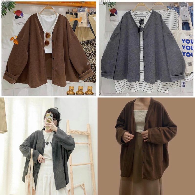 Áo khoác nỉ Cardigan Basic form rộng (Ảnh thật)