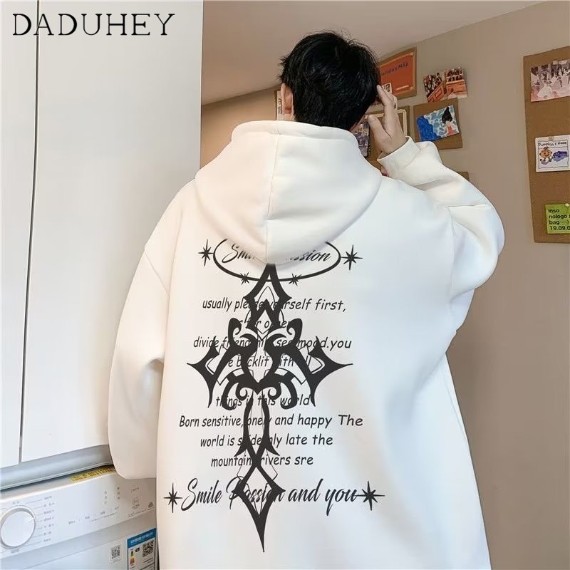 DaDuHey Men's Chic Fashionable Printed Autumn Top Autumn Korean Style New round Neck Loose Sweater