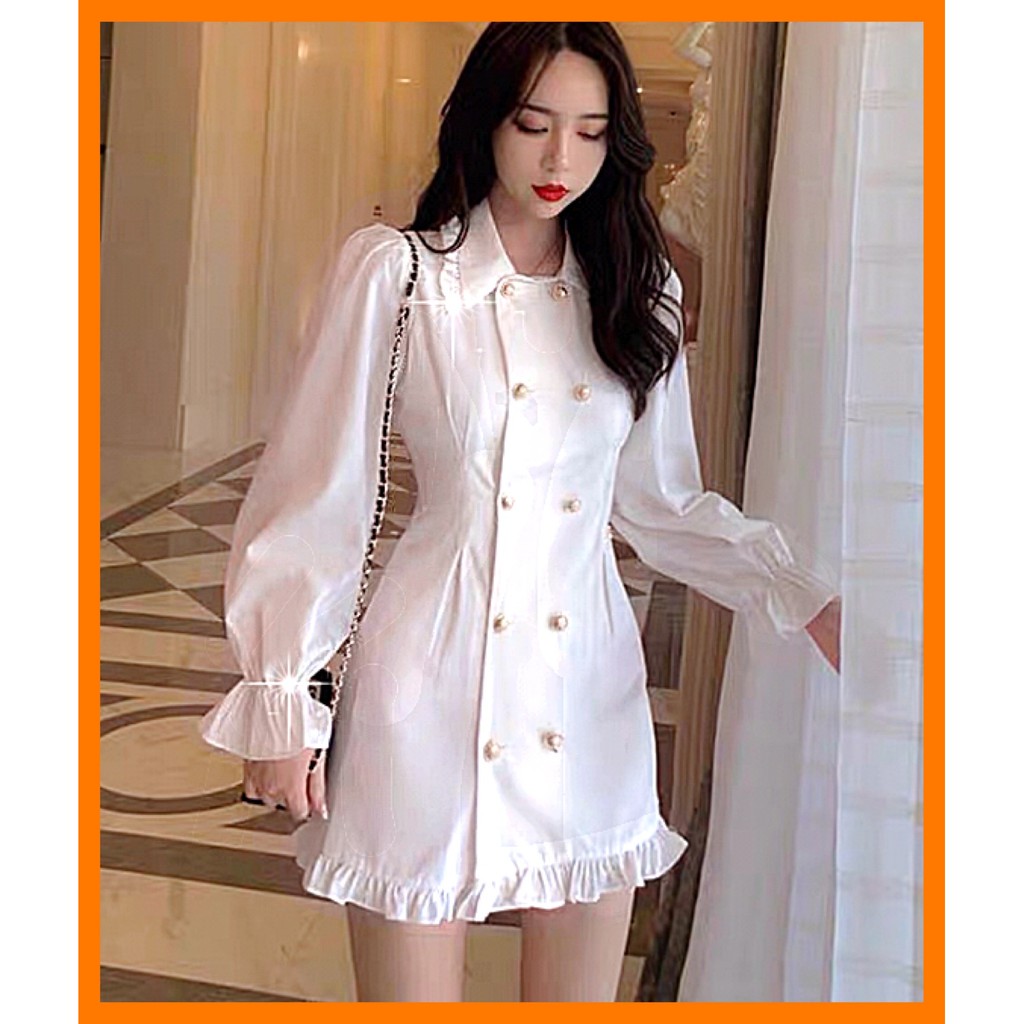 ♥️Đầm,Váy Cổ Vest Khuy Giữa(ảnh thật)2Màu Fzsize dưới 55kg