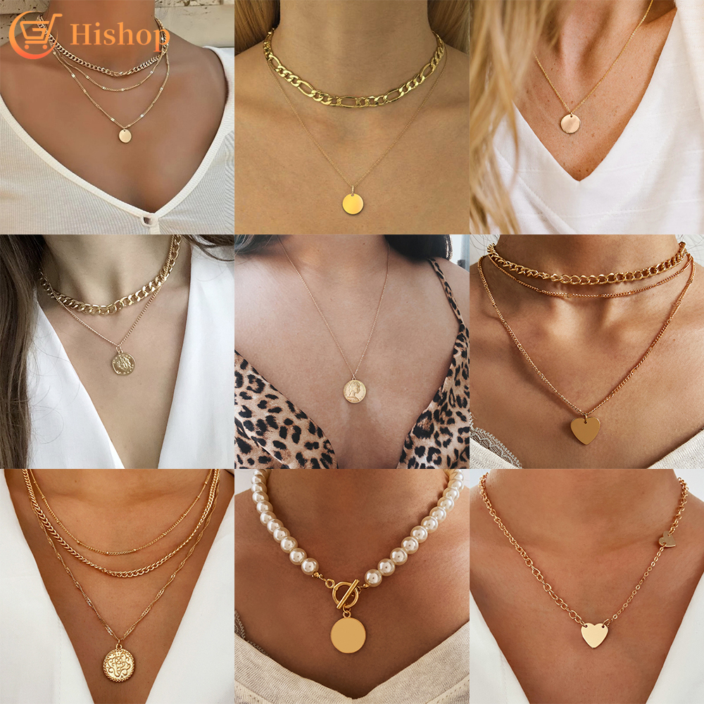 vòng cổ Mặt Hình Tròn / Trái Tim Thiết Kế Đơn Giản Cho Nữ