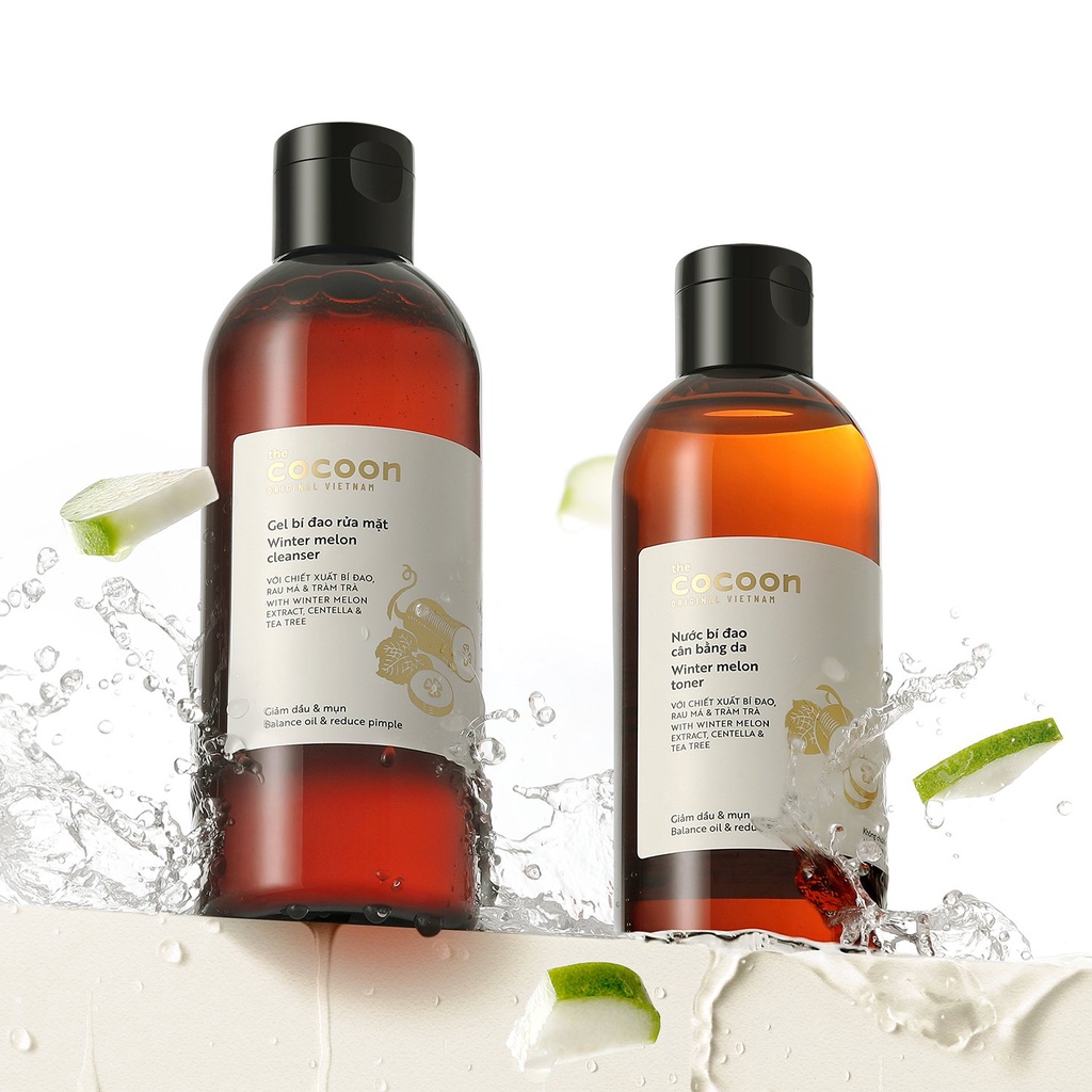 Combo gel rửa mặt và nước cân bằng da bí đao Cocoon (Winter melon toner) 140ml làm sạch và cân bằng da - HUNOXA