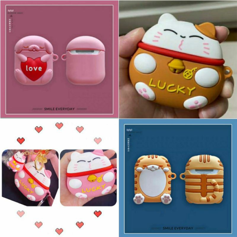 (Order 7 ngày) Case bảo vệ Airpods Pro/1/2 mèo thần tài hồng/ cam/ hổ vằn cam/ thỏ love trái tim