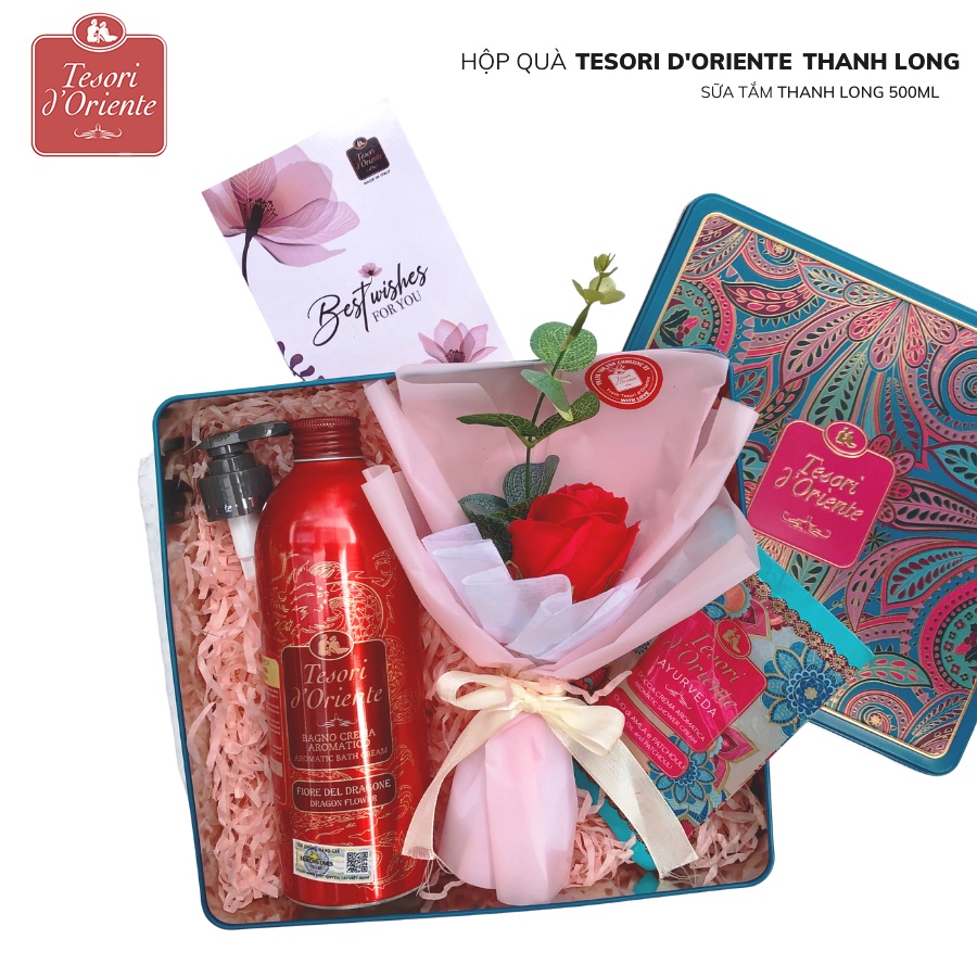 Hộp quà tặng Sữa tắm Tesori d' Oriente 500ml kèm hoa thiệp phiên bản giới hạn dành cho các dịp đặc biệt