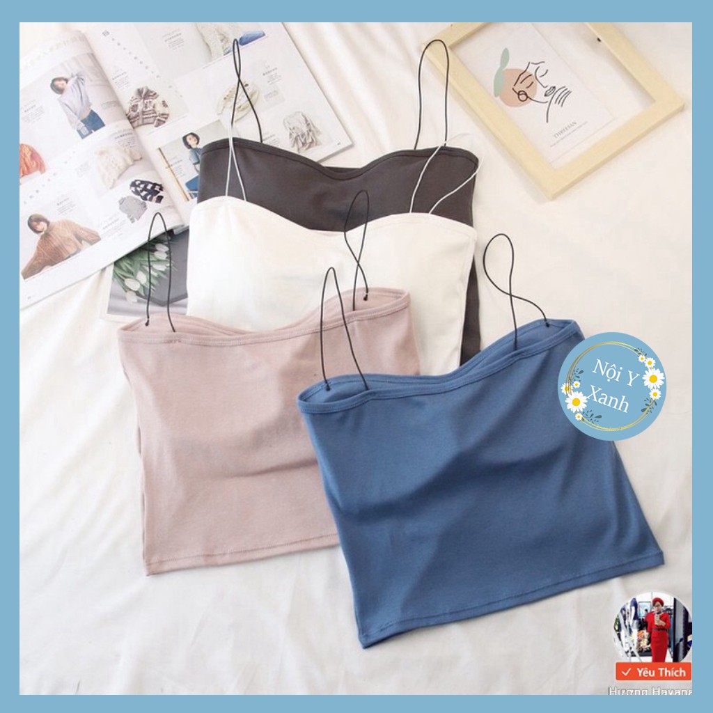 Áo bra thân dài 2 dây sợi bún cotton đanh mịn dây mảnh Freesize &lt;55kg nội y giá tốt