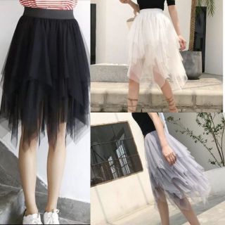 Chân váy phối lưới TuTu lưng thun vạt xéo hot 2018