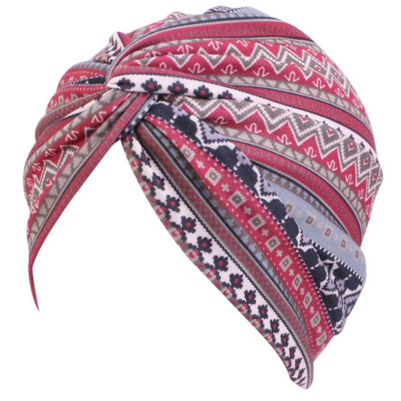 Mũ turban thắt nút co giãn in họa tiết thổ cẩm thời trang Boho cá tính cho bạn nữ