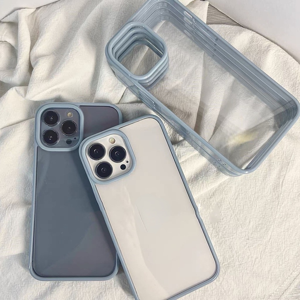 Ốp lưng trong suốt viền màu compatible for IPhone 14 Pro Max 13 Pro Max 11 i6.6s,6p,6s plus,i7,i8,7p,8p,X,Xs,Xs max,SE,i11pro max,i12pro max