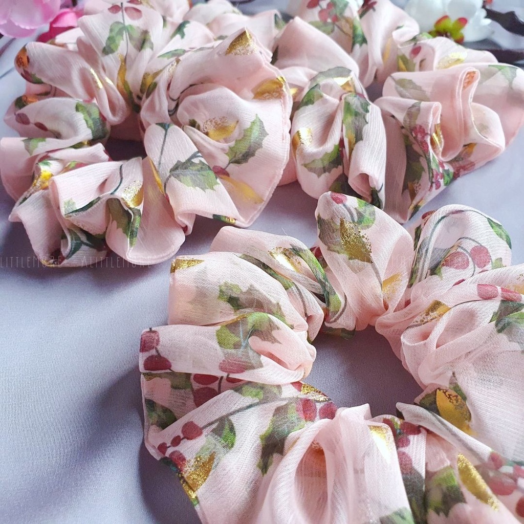 Dây Buộc Tóc Scrunchies AlittleMORE Tơ Hoa Hàn Quốc Cao Cấp Nàng Thơ Đủ Size Cột Tóc Đẹp