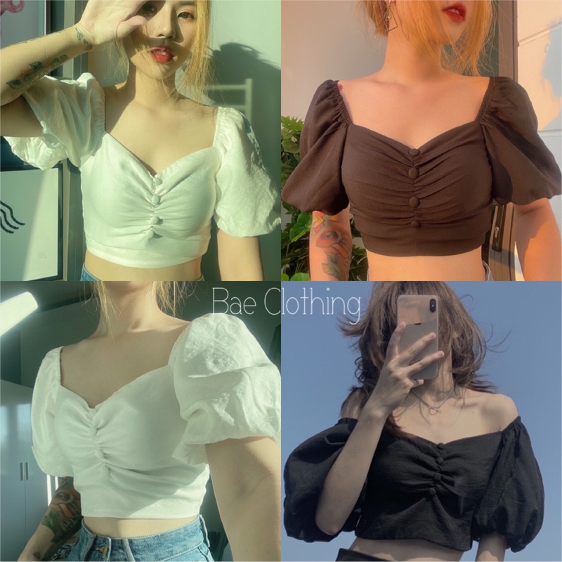 ÁO KIỂU CROPTOP TRỄ VAI thiết kế tay phồng form chuẩn tôn dáng mặc được 2 kiểu