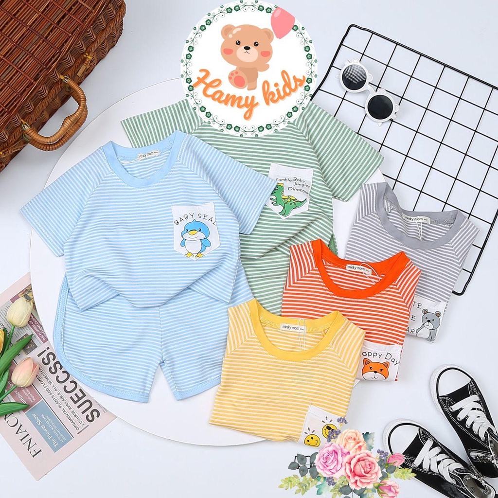 Đồ Bộ Minky Mom Chính Hãng Bé Trai Bé Gái Thun Lạnh Sọc Dệt Visco Tay Ngắn Quần Cộc Bé Từ 0-5 Tuổi Dưới 20kg - Hamykids