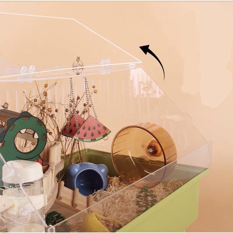 Chuồng Hamster Gỗ Mica Ngôi Nhà KHÔNG PHỤ KIỆN Kích Thước 40x30x25cm