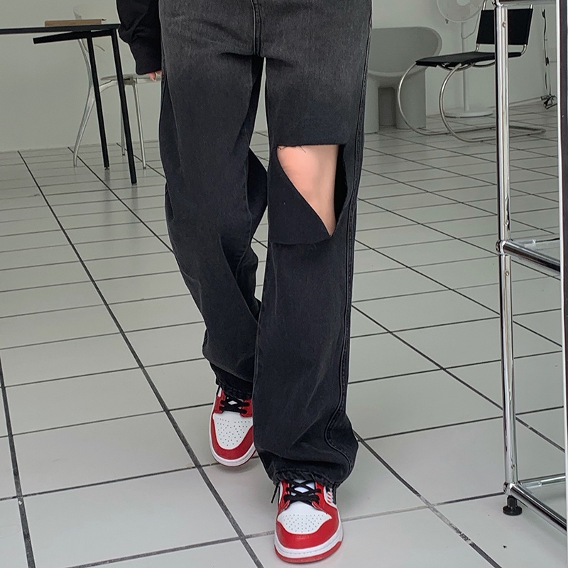 Quần jean dài ống rộng màu gradient phong cách retro Hàn Quốc thời trang cá tính cho nữ