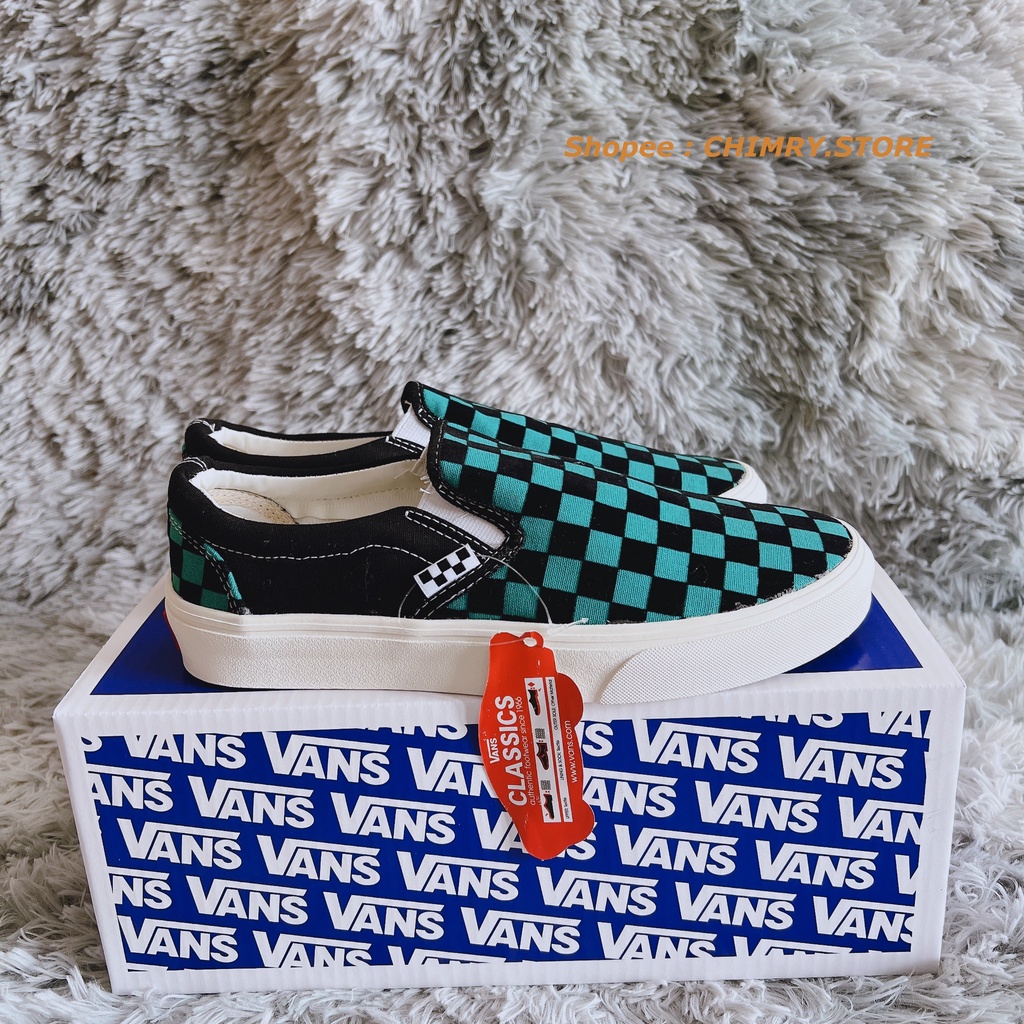 Giày vans caro xanh hàng 1:1 chất lượng