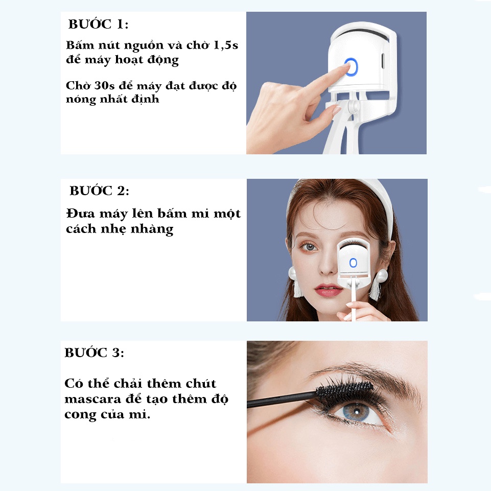 Máy Uốn Mi Điện Thông Minh Shrmeil Làm Cong Nhanh Chóng - Kẹp Bấm Mi 3d Siêu Nhanh Nhỏ Gọn Đa Năng, Có Kèm Sạc Usb