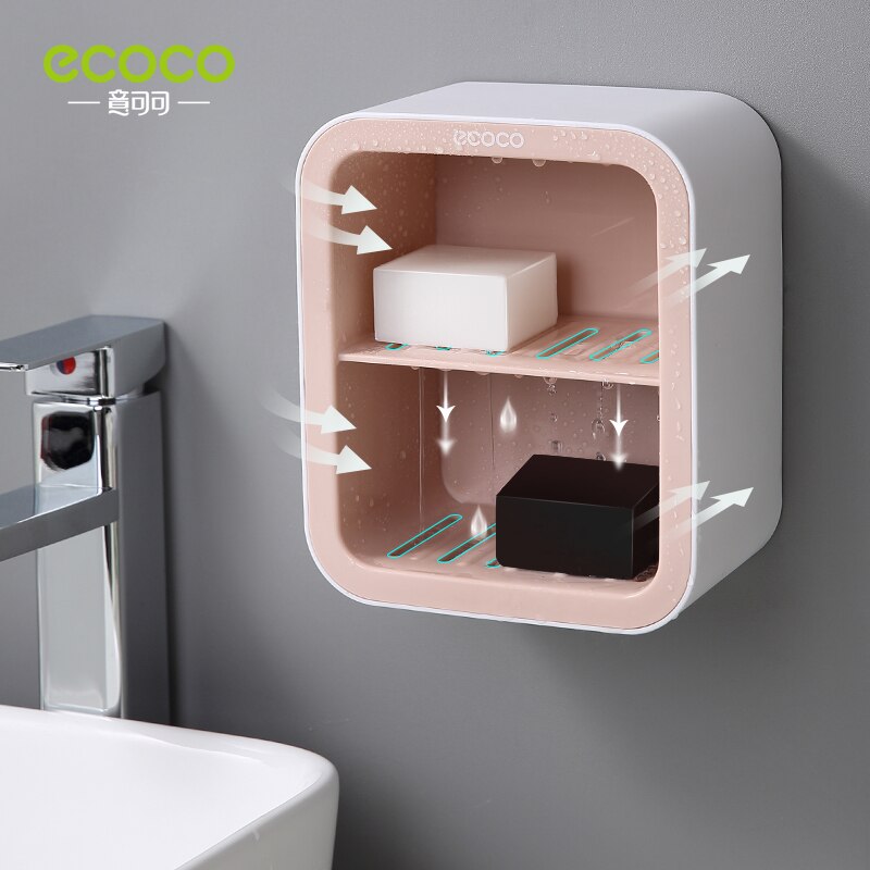 ECOCO Drainer Soap Dish For Bathroom Multifunction Soap Holder With Hooks Organizer Punch-free Storage Box Bathroom Accessories