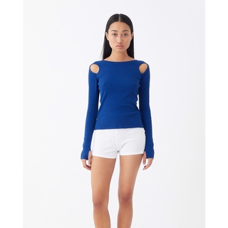 TheBlueTshirt - Áo Thun Tay Dài Nữ Khoét Ở Cầu Vai Màu Xanh Dương - Long Sleeve Shoulder Cutout Top - Blue