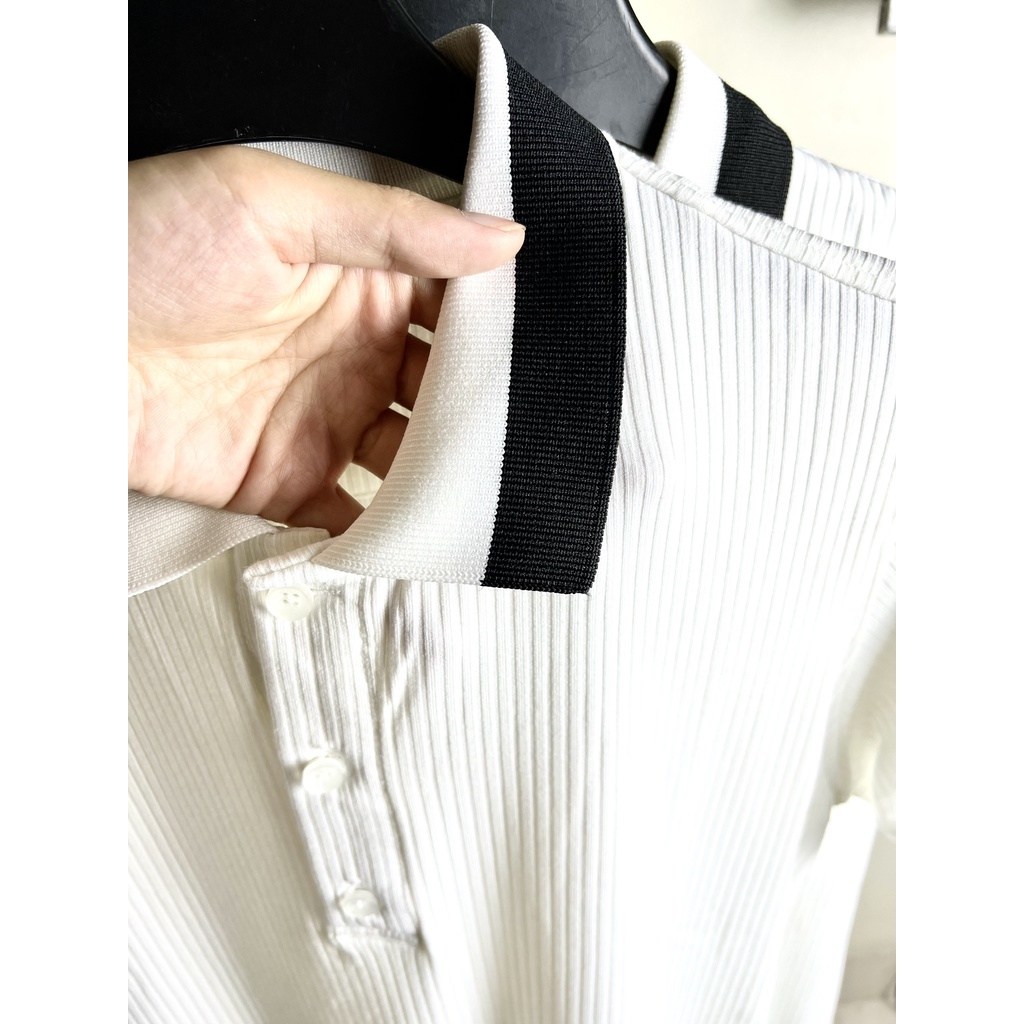 Áo polo thun tăm nam cổ dệt phối viền đen, áo phông có cổ nam bo tay chất liệu cotton co dãn tốt, thấm hút mồ hôi