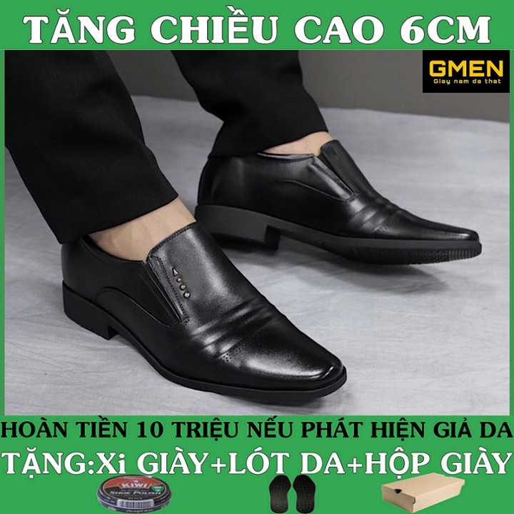 Giày tăng chiều cao nam bí mật 6cm chất liệu da bo thật 100% đế cao su bảo hành 12 tháng GM0968