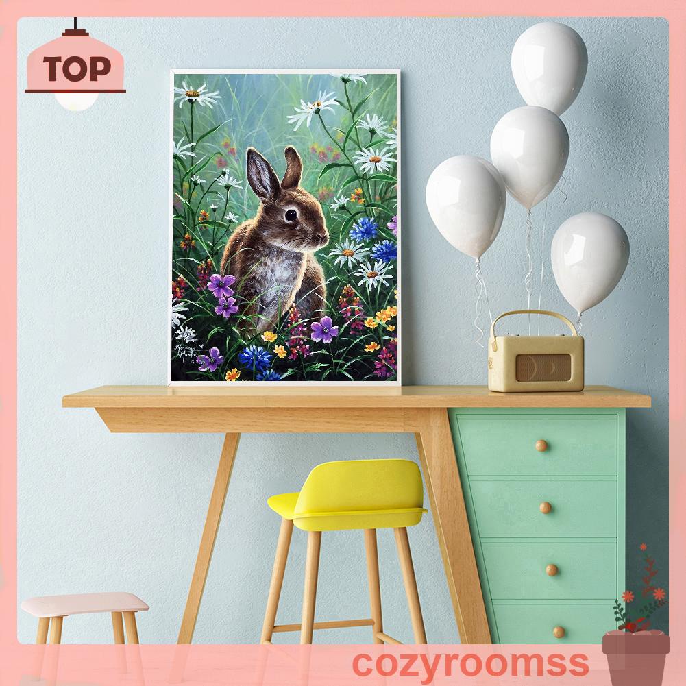 Bộ tranh đính đá 5D DIY toàn bộ hình con thỏ dành cho trang trí nhà cửa làm quà tặng
