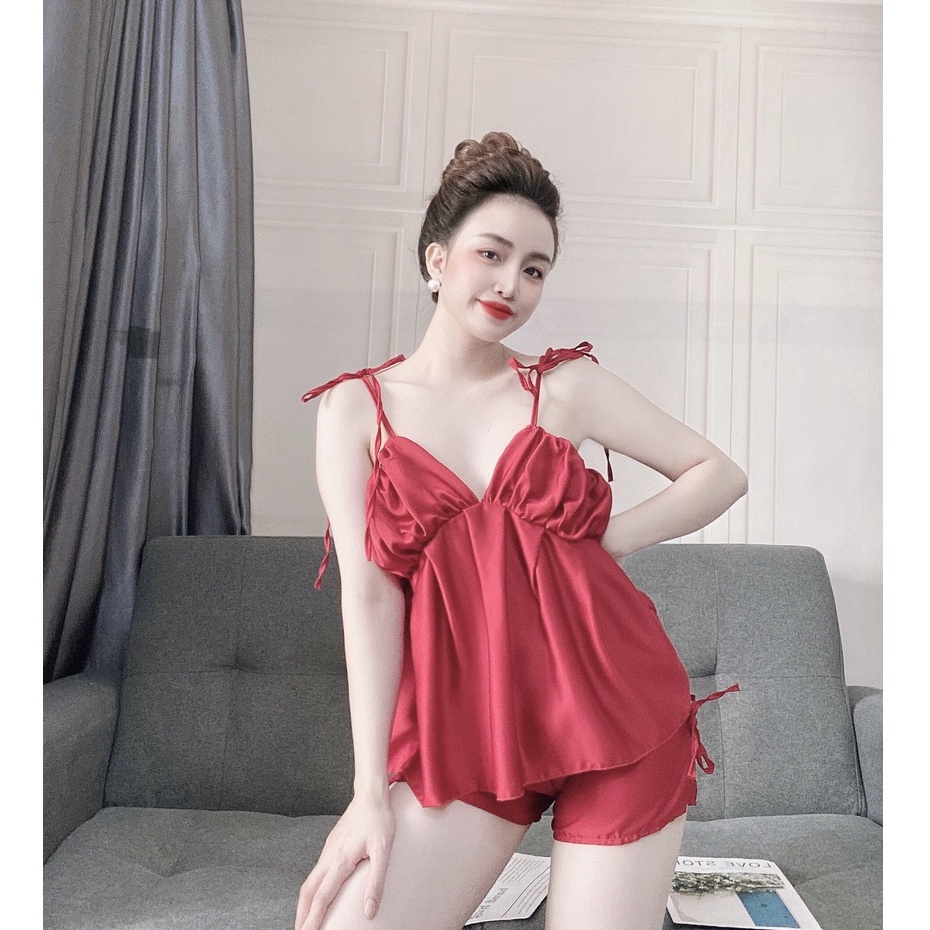 Đồ ngủ sexy /Set xếp ly ngực chất liệu lua satin cao cấp , freesize dưới 65 kg | BigBuy360 - bigbuy360.vn