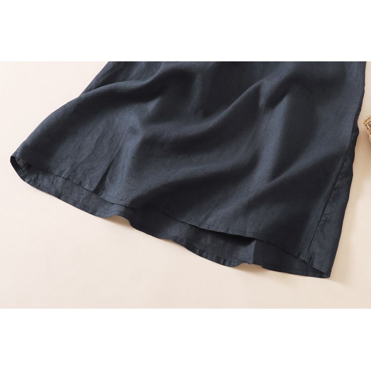 Đầm Suông nữ Chất Linen Cao Cấp, Cổ V, 2 Túi đắp Dây Thắt Eo Da163