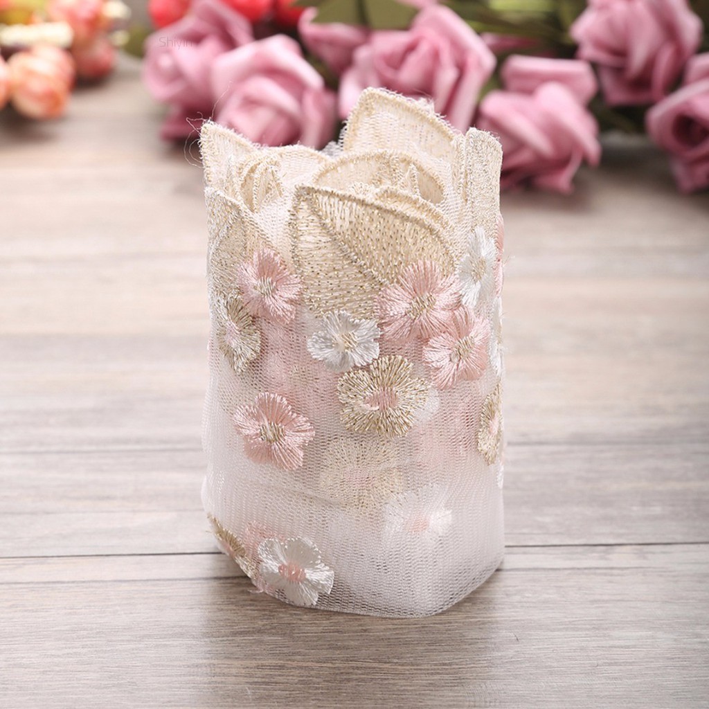 Cuộn Dây Ruy Băng Vải Tuyn Thêu Hoa Dùng Trang Trí Đám Cưới