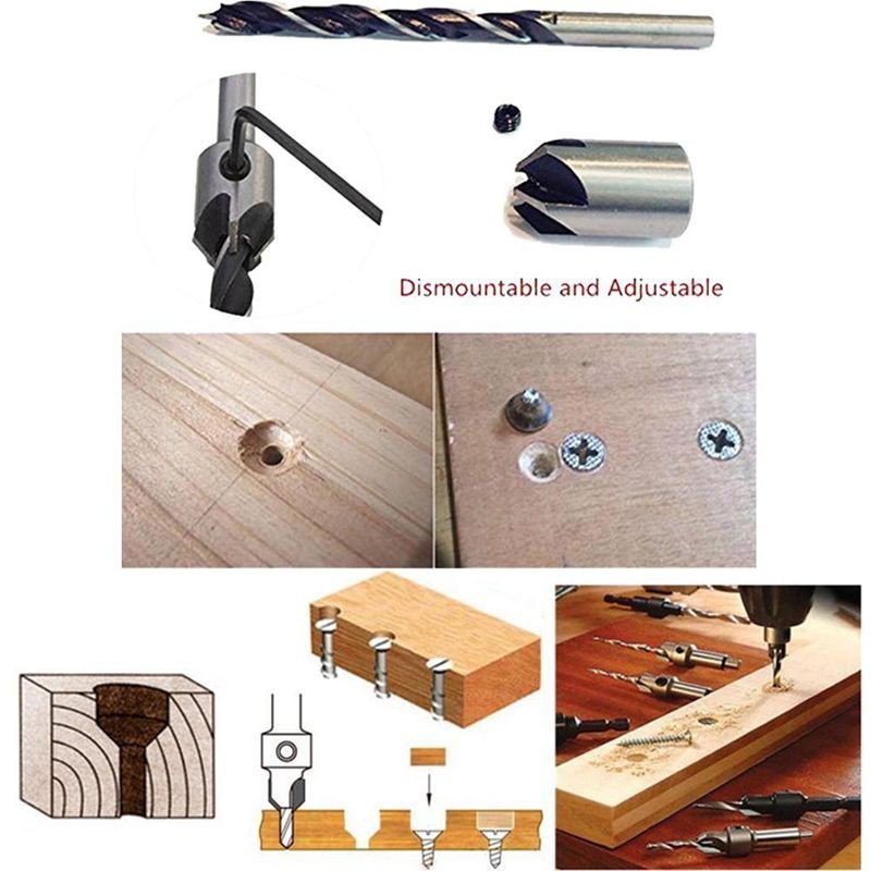 7pcs Countersink Drill Bits Set Screw Woodworking Chamfer Tool carpenter reamer core drill 3-10mm
