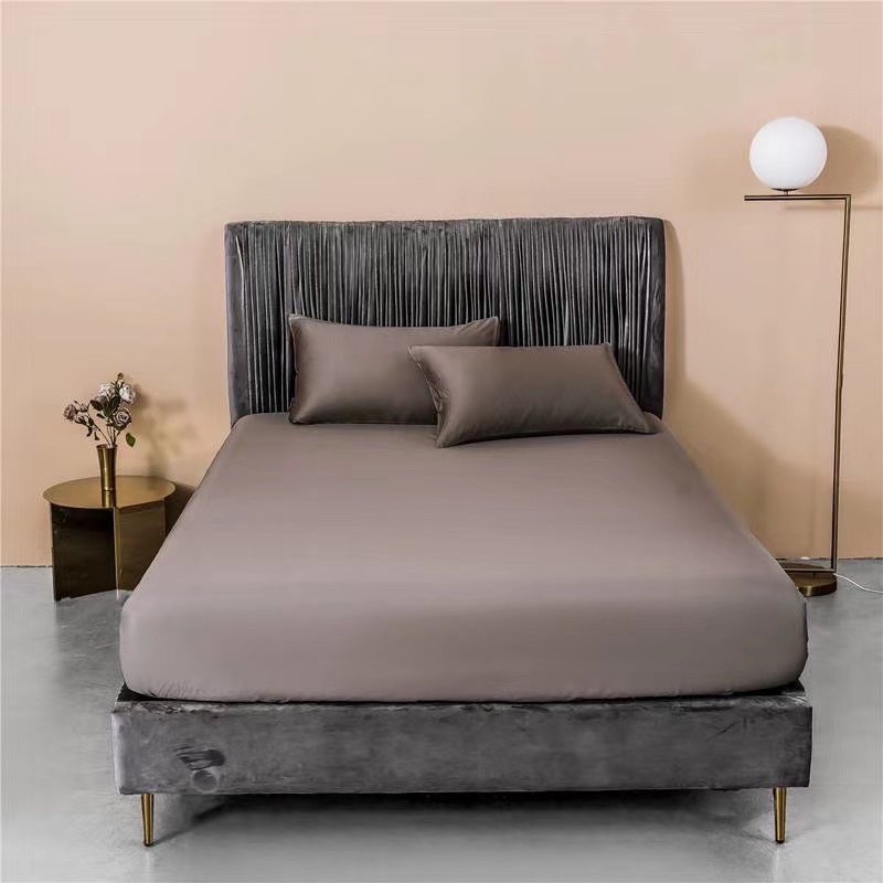 BỘ GA GỐI 4 MÓN (1 ga chun +2vỏ gối+1vỏ gối ôm) LỤA TENCEL - MÀU NÂU