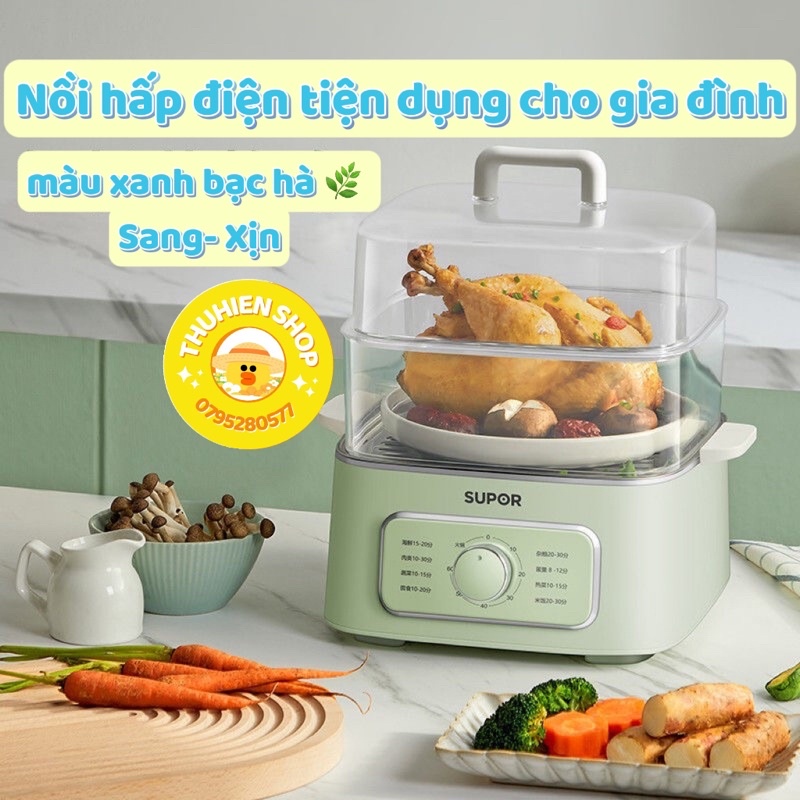 HÀNG SẴN / Nồi hấp điện màu xanh khay inox SUPOR / Bảo hành uy tín