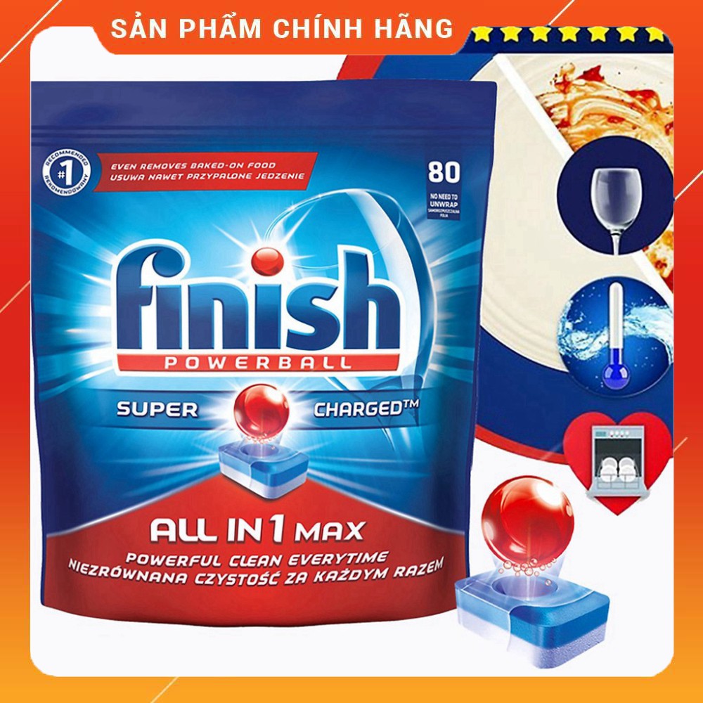 Viên rửa bát Finish All in 1 Max 80 viên, viên finish all in one 10 in 1 dùng cho máy rửa bát